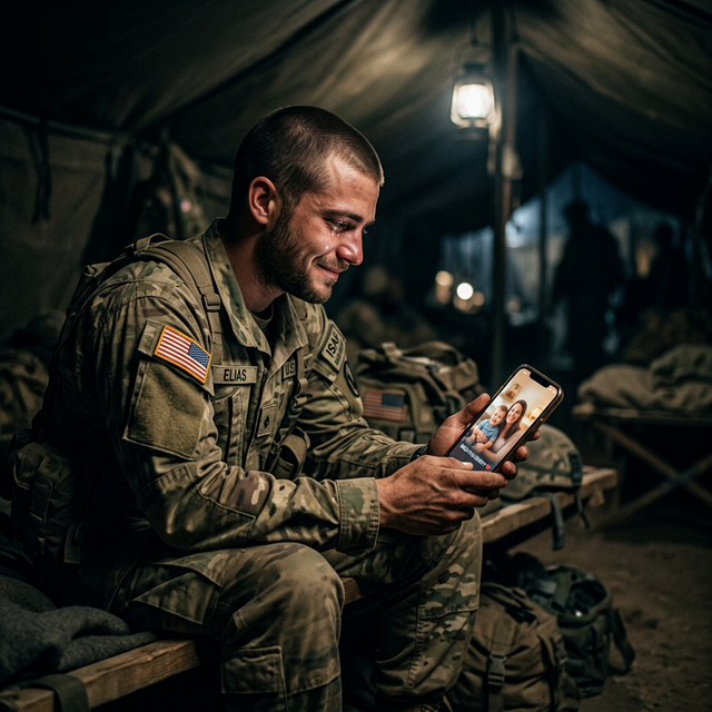 Soldier watching video